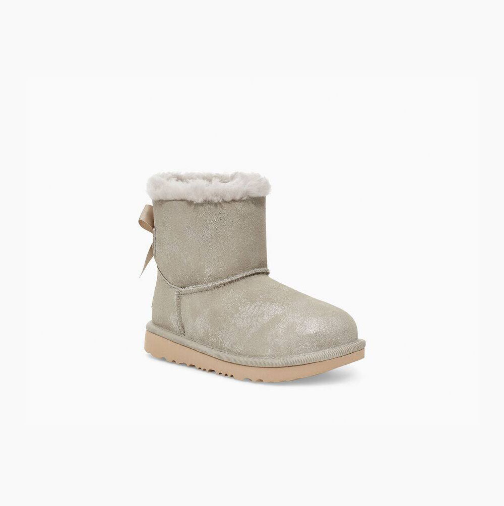 UGG Mini Bailey Bow II Shimmer Grey Boots for Kids (KMCQ08619)